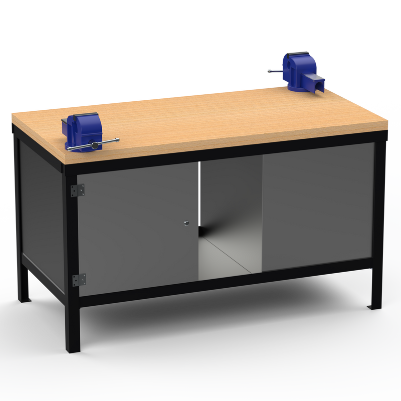 Double-Sided Workbench | With Dual Vices & Cupboards