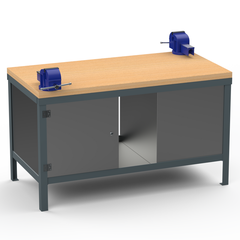 Double-Sided Workbench | With Dual Vices & Cupboards
