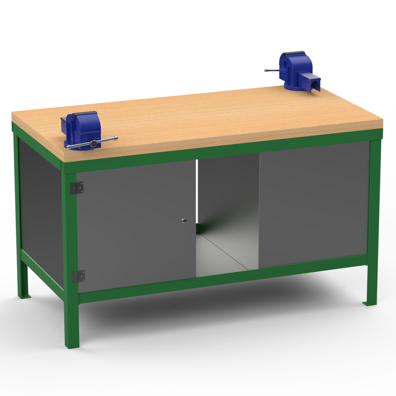 Double-Sided Workbench | With Dual Vices & Cupboards