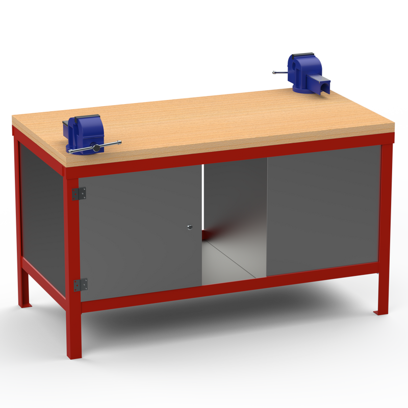 Double-Sided Workbench | With Dual Vices & Cupboards