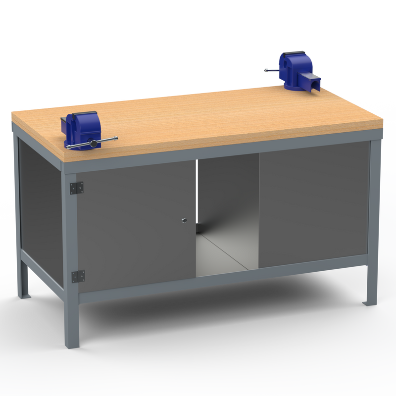 Double-Sided Workbench | With Dual Vices & Cupboards