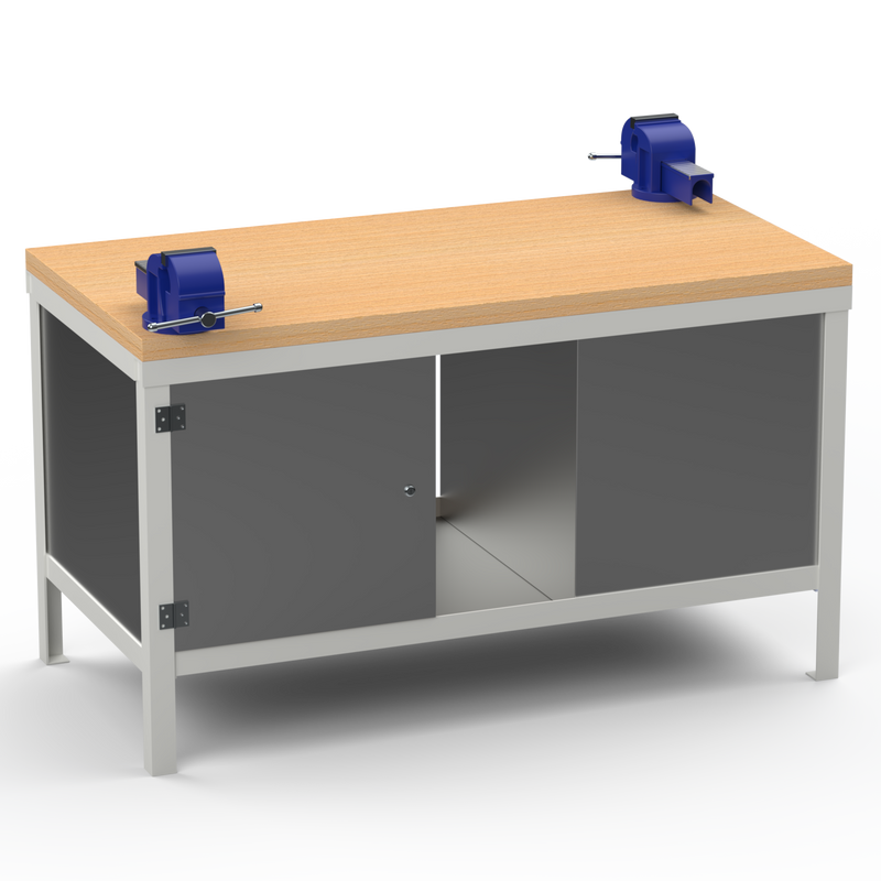 Double-Sided Workbench | With Dual Vices & Cupboards