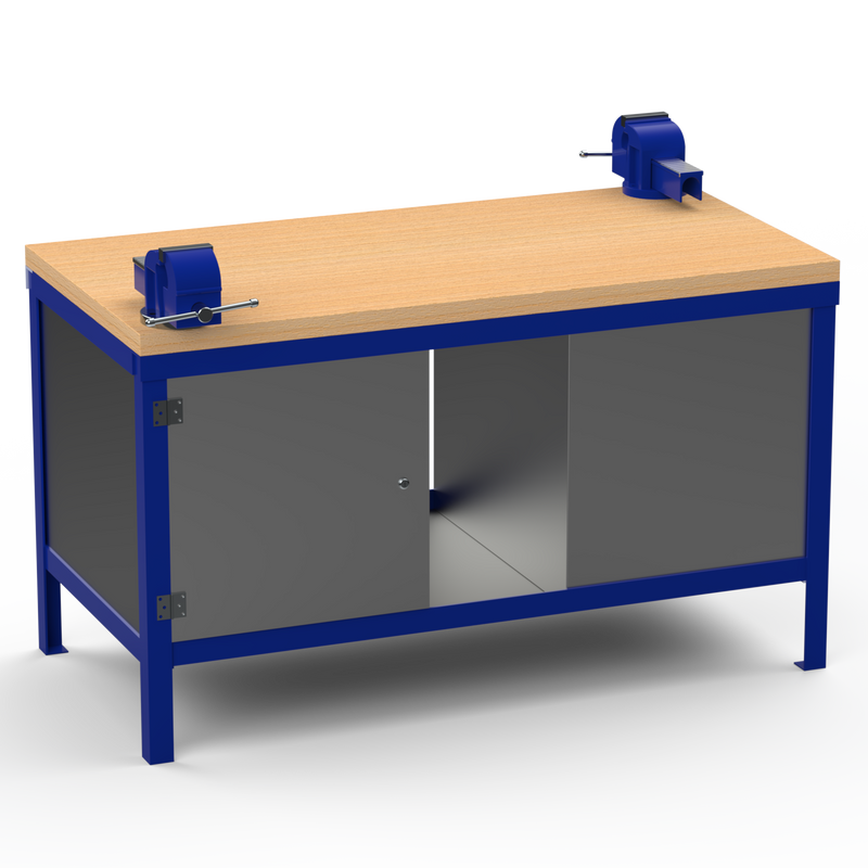 Double-Sided Workbench | With Dual Vices & Cupboards