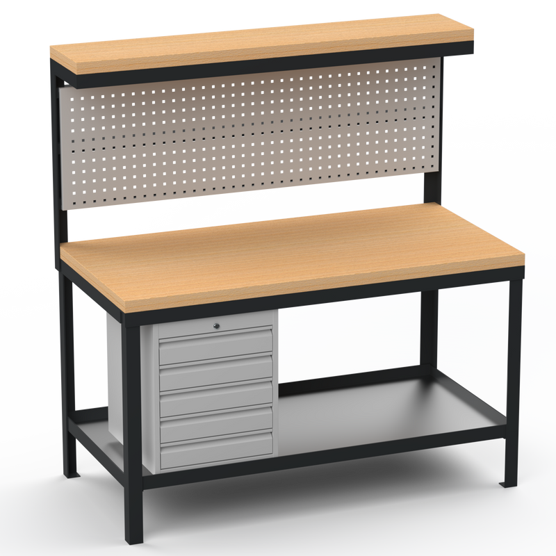 Heavy Duty Workbench | Hard Wood Worktop | Pegboard | Upper-Shelf | Drawers