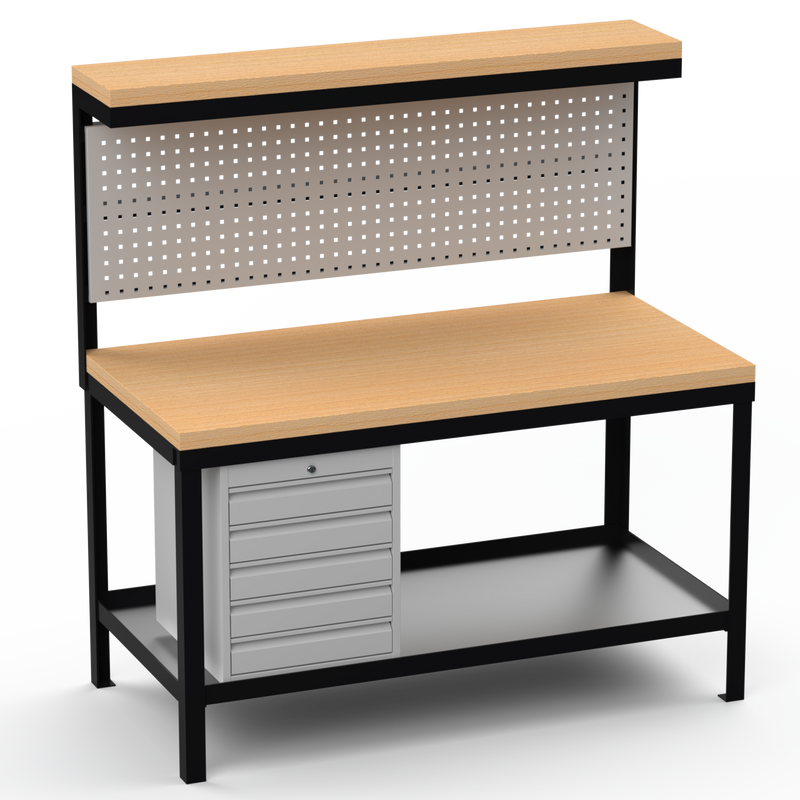 Heavy Duty Workbench | Hard Wood Worktop | Pegboard | Upper-Shelf | Drawers