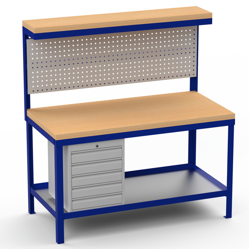 Heavy Duty Workbench | Hard Wood Worktop | Pegboard | Upper-Shelf | Drawers