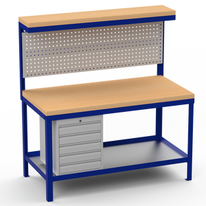 Heavy Duty Workbench | Hard Wood Worktop | Pegboard | Upper-Shelf | Drawers