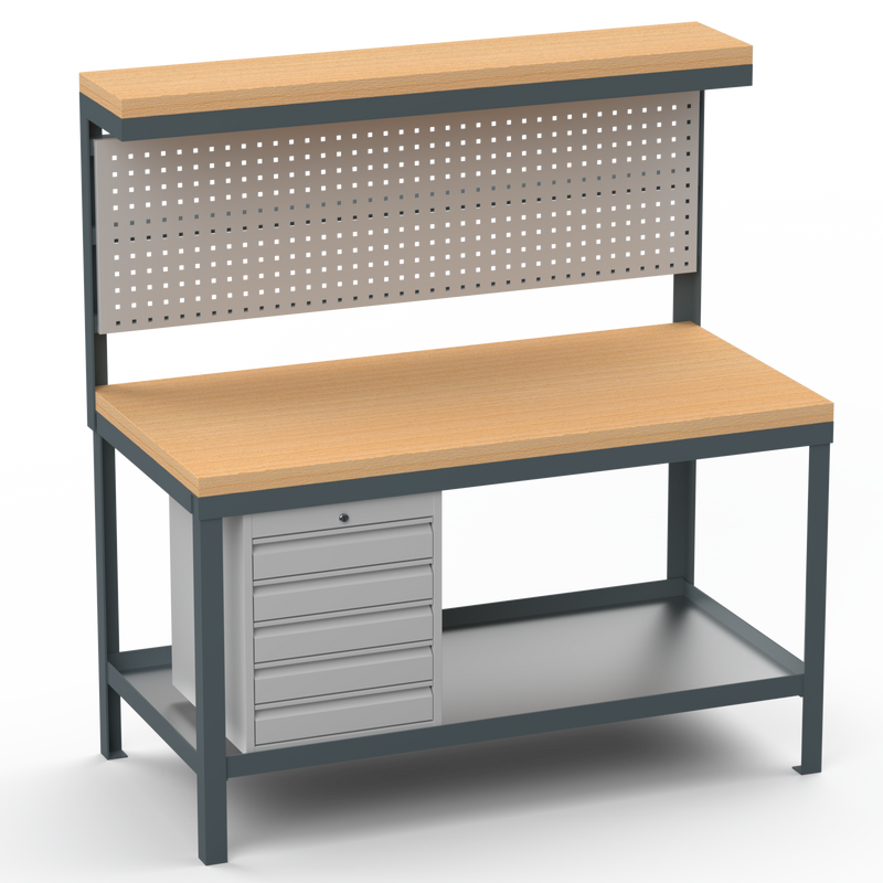 Heavy Duty Workbench | Hard Wood Worktop | Pegboard | Upper-Shelf | Drawers