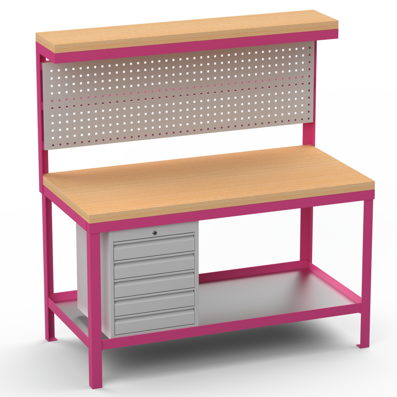 Heavy Duty Workbench | Hard Wood Worktop | Pegboard | Upper-Shelf | Drawers