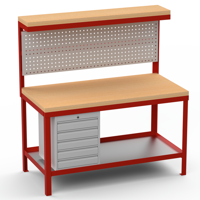 Heavy Duty Workbench | Hard Wood Worktop | Pegboard | Upper-Shelf | Drawers