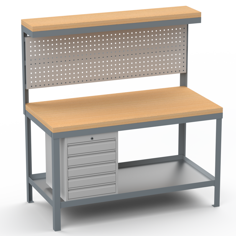 Heavy Duty Workbench | Hard Wood Worktop | Pegboard | Upper-Shelf | Drawers