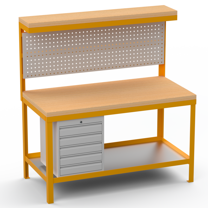 Heavy Duty Workbench | Hard Wood Worktop | Pegboard | Upper-Shelf | Drawers