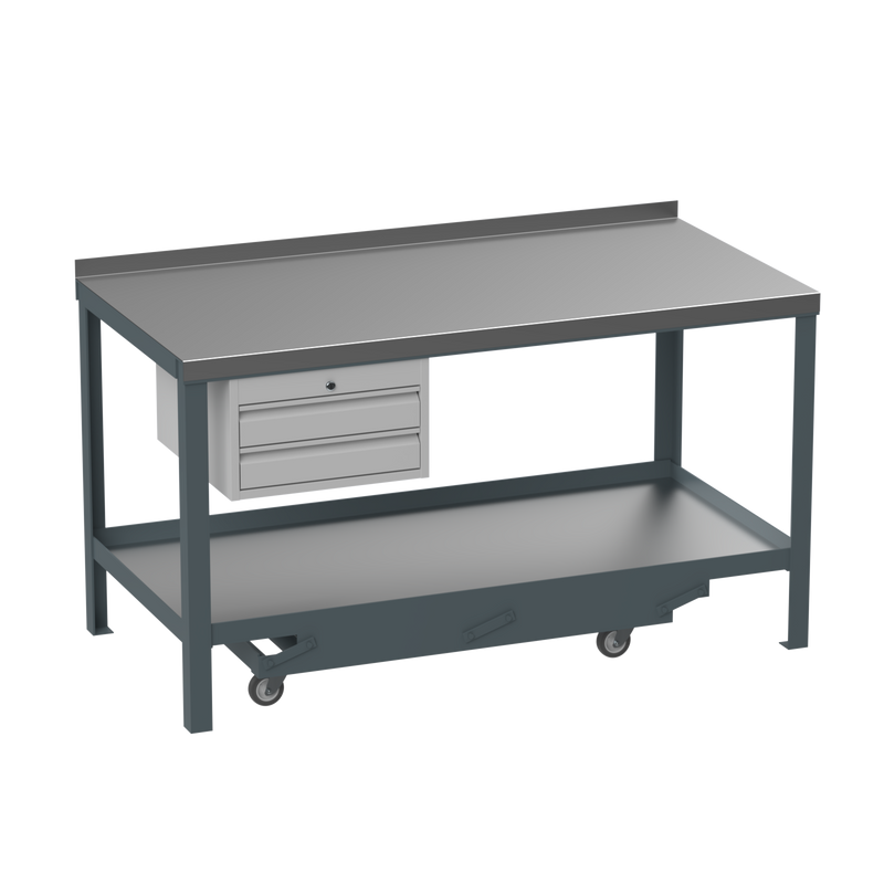 Mobile Steel Heavy Duty Workbench | 2 Drawers