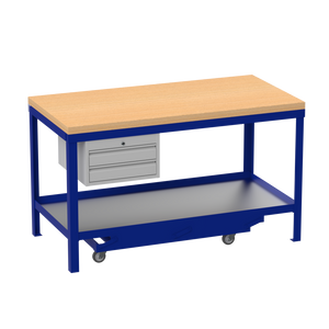 Mobile Heavy Duty Workbench | Wooden Worktop | 2 Drawers