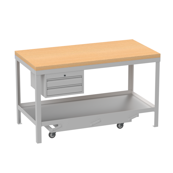 Mobile Heavy Duty Workbench | Wooden Worktop | 2 Drawers