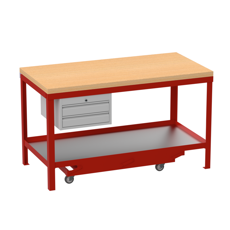 Mobile Heavy Duty Workbench | Wooden Worktop | 2 Drawers