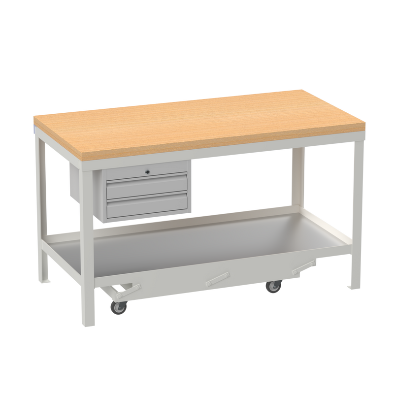 Mobile Heavy Duty Workbench | Wooden Worktop | 2 Drawers
