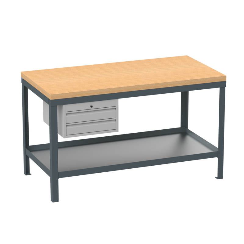 Heavy Duty Workbench | Wooden Worktop | 2 Drawers