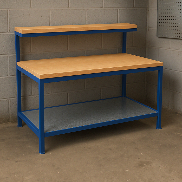 Heavy Duty Workbench | Hard Wooden Worktop | Top Shelf