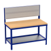 Workbench with wooden top and perforated backrest on a white background