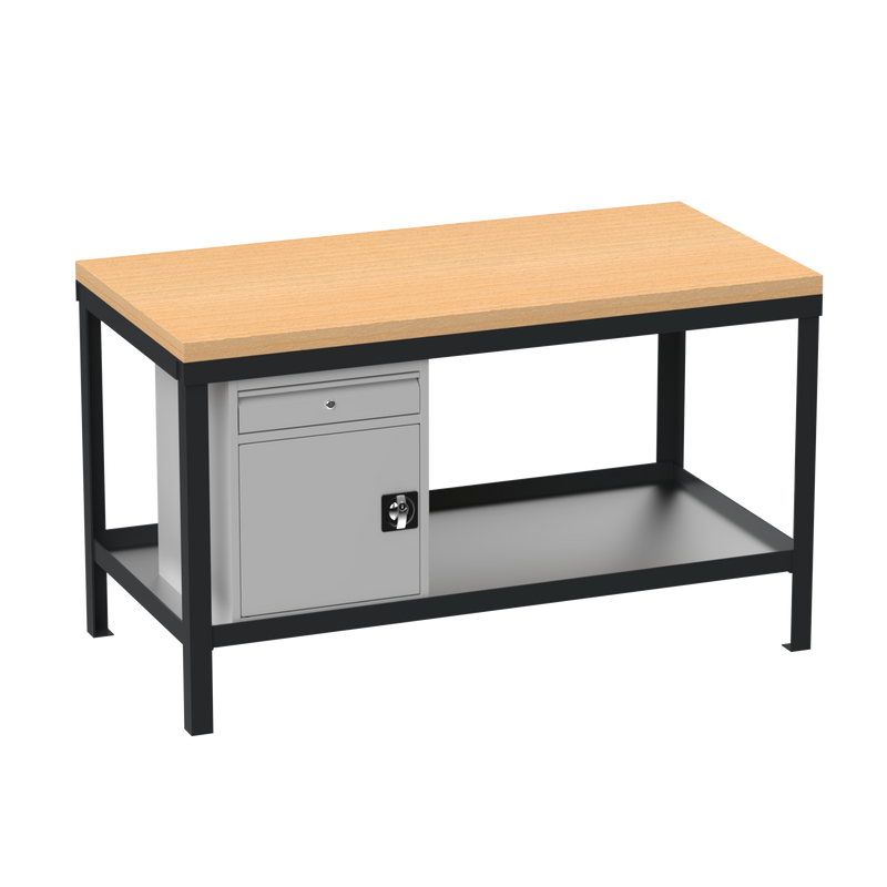 Heavy Duty Workbench | Wooden Top | Cupboard & Drawer