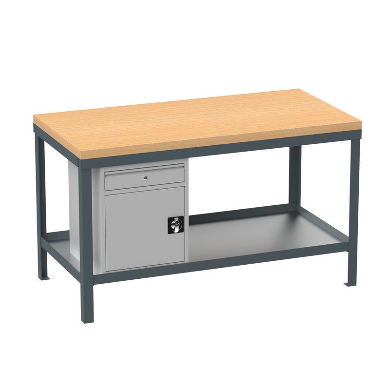 Heavy Duty Workbench | Wooden Top | Cupboard & Drawer