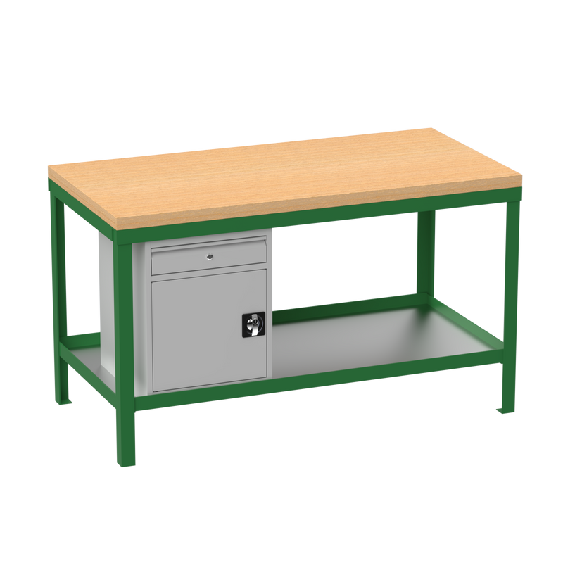 Heavy Duty Workbench | Wooden Top | Cupboard & Drawer