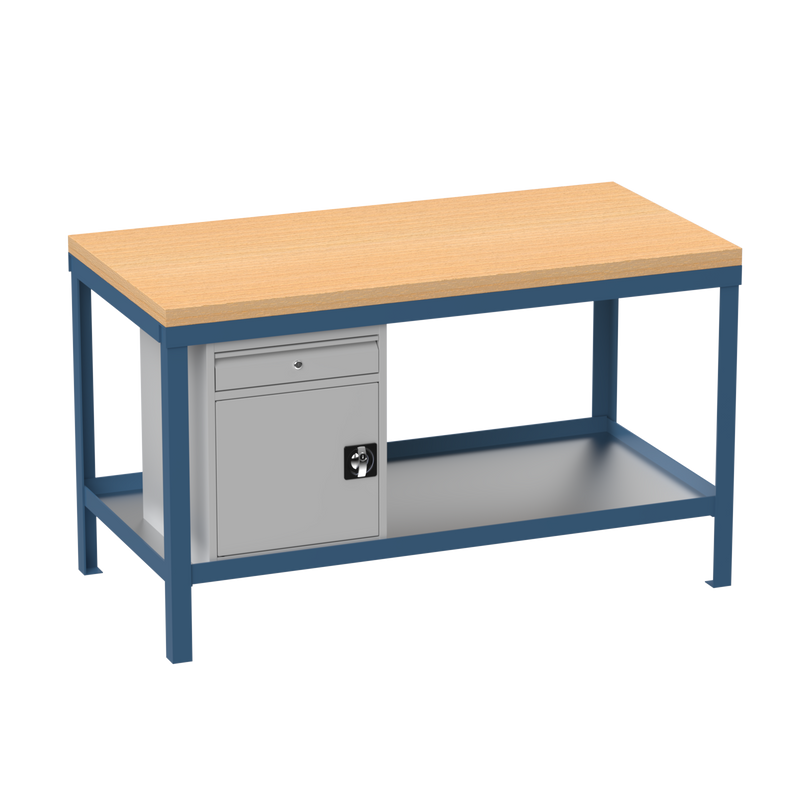 Heavy Duty Workbench | Wooden Top | Cupboard & Drawer