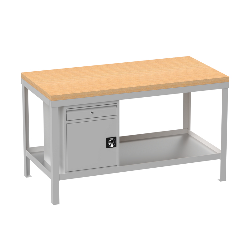 Heavy Duty Workbench | Wooden Top | Cupboard & Drawer
