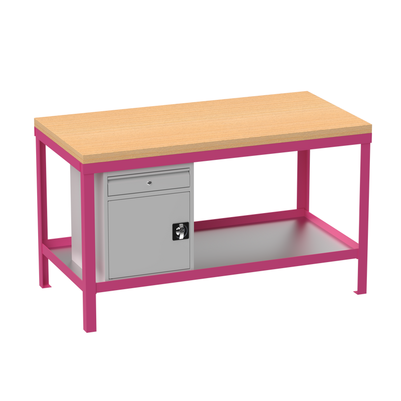 Heavy Duty Workbench | Wooden Top | Cupboard & Drawer