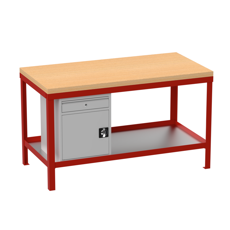 Heavy Duty Workbench | Wooden Top | Cupboard & Drawer