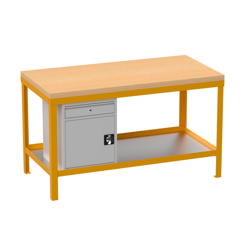 Heavy Duty Workbench | Wooden Top | Cupboard & Drawer