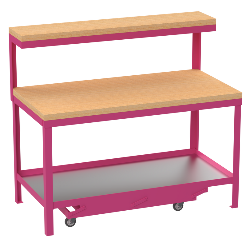 Mobile Workbench | Hard Wooden Worktop | Top Shelf