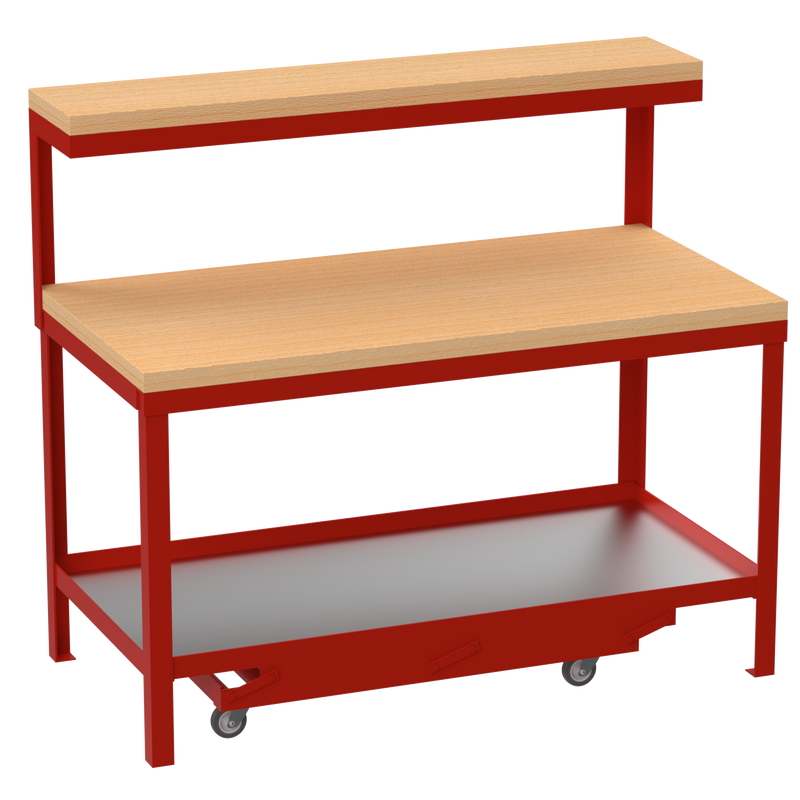 Mobile Workbench | Hard Wooden Worktop | Top Shelf