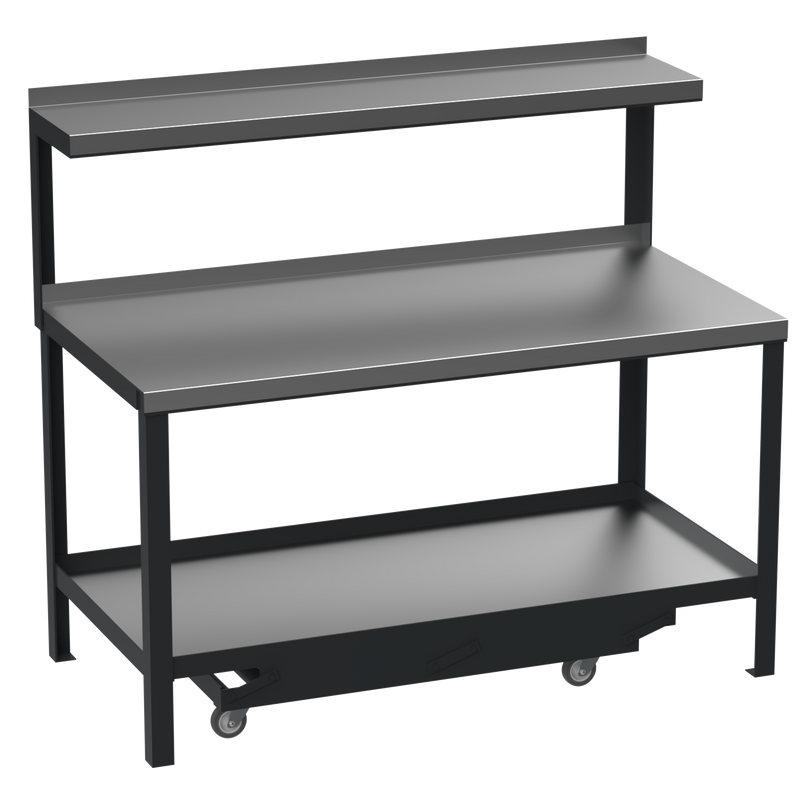 Mobile Heavy Duty Workbench | Galvanised Steel Worktop | Top Shelf