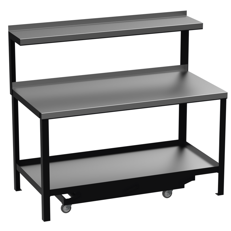 Mobile Heavy Duty Workbench | Galvanised Steel Worktop | Top Shelf