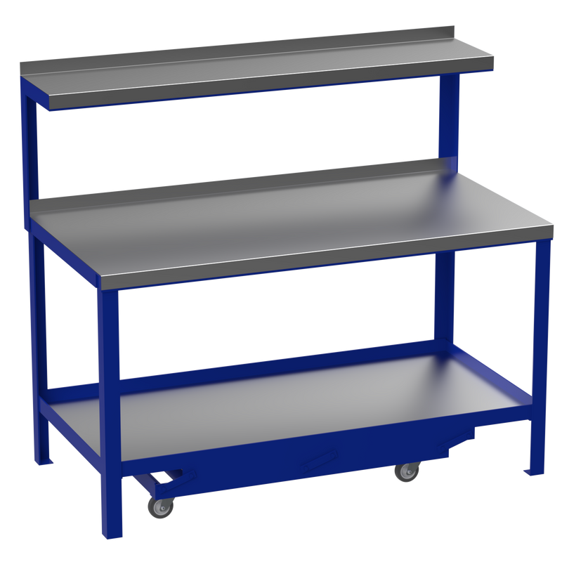 Mobile Heavy Duty Workbench | Galvanised Steel Worktop | Top Shelf