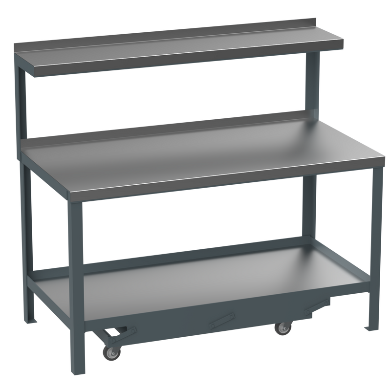 Mobile Heavy Duty Workbench | Galvanised Steel Worktop | Top Shelf