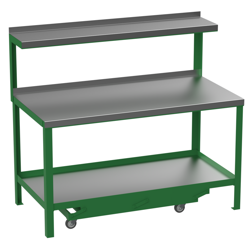 Mobile Heavy Duty Workbench | Galvanised Steel Worktop | Top Shelf