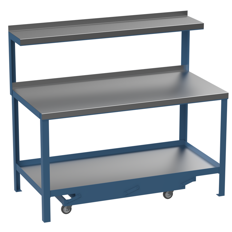 Mobile Heavy Duty Workbench | Galvanised Steel Worktop | Top Shelf
