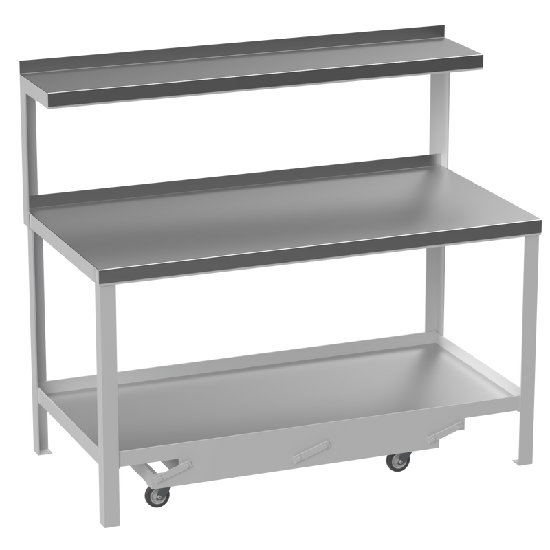 Mobile Heavy Duty Workbench | Galvanised Steel Worktop | Top Shelf
