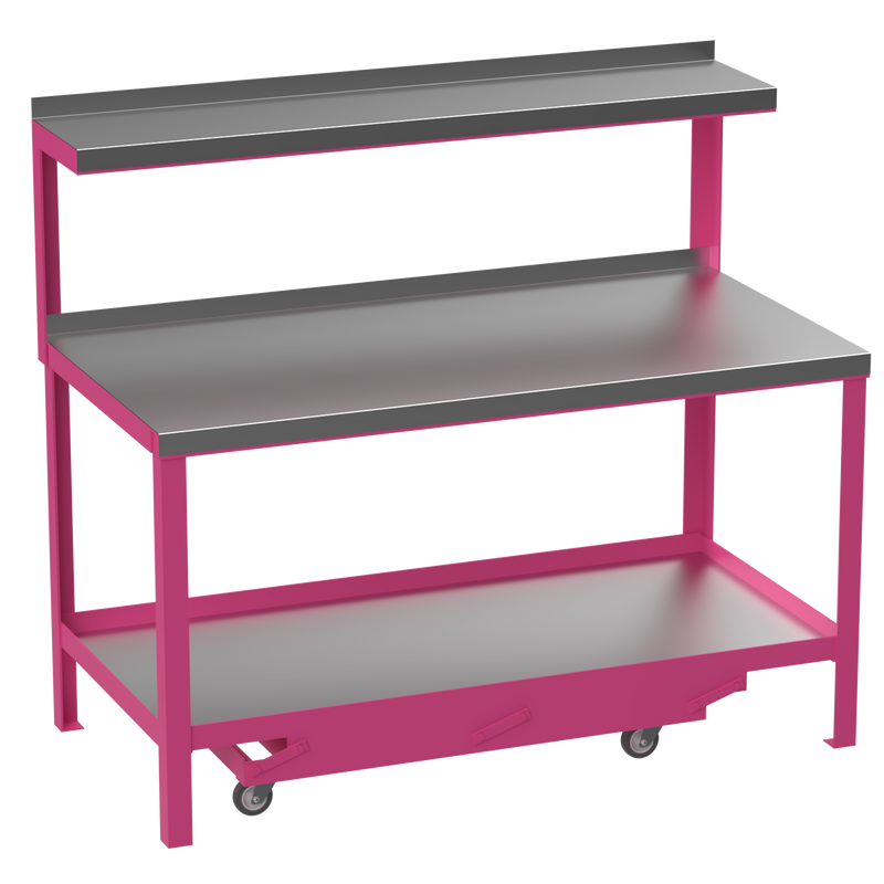 Mobile Heavy Duty Workbench | Galvanised Steel Worktop | Top Shelf