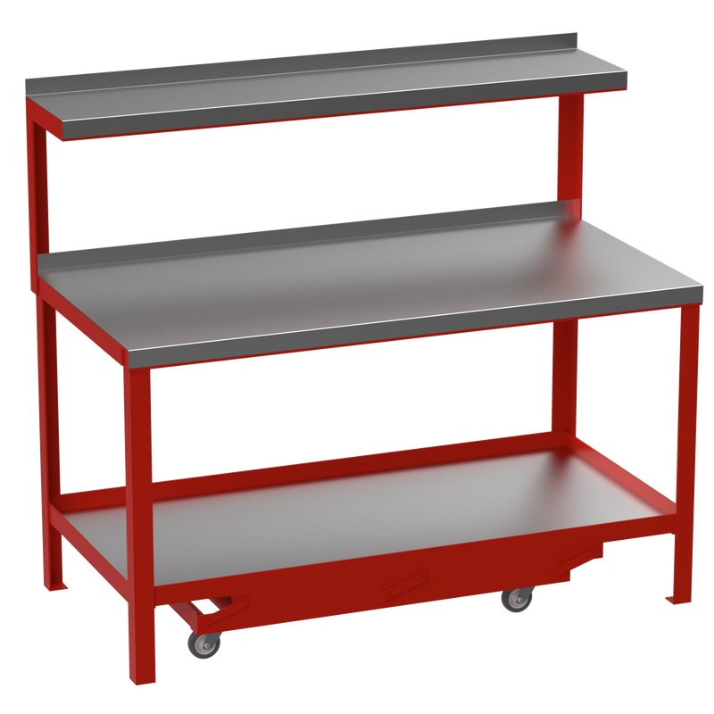 Mobile Heavy Duty Workbench | Galvanised Steel Worktop | Top Shelf