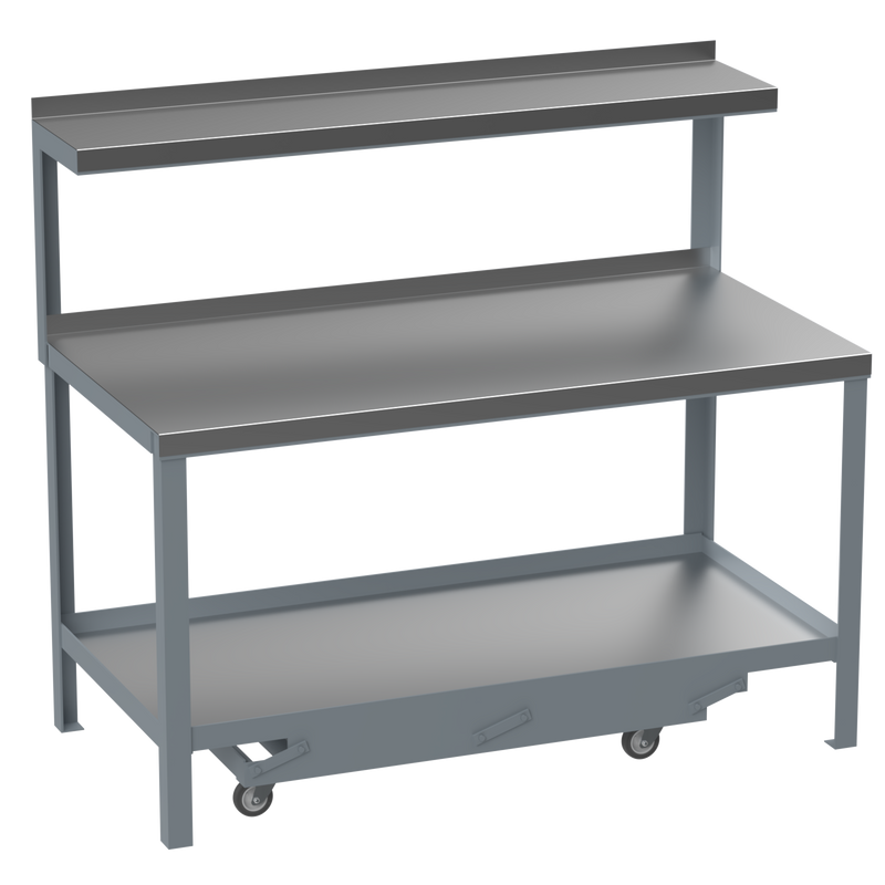 Mobile Heavy Duty Workbench | Galvanised Steel Worktop | Top Shelf