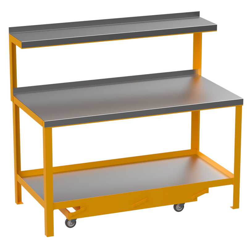 Mobile Heavy Duty Workbench | Galvanised Steel Worktop | Top Shelf
