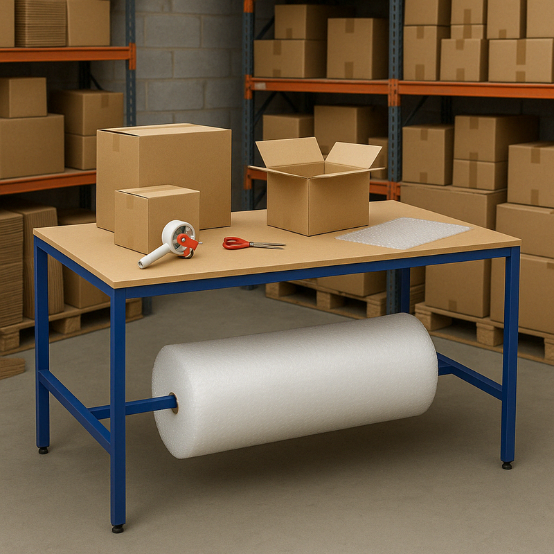Packing Desk Within Racking Packing Table | Lower Roll Dispenser (MDF) | Sturdy and Durable for ...