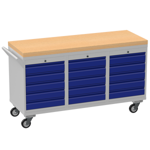 Triple Cupboard/Drawer Rolling Tool Cabinet | Solid Wood Worktop