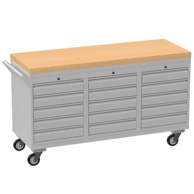 Triple Cupboard/Drawer Rolling Tool Cabinet | Solid Wood Worktop