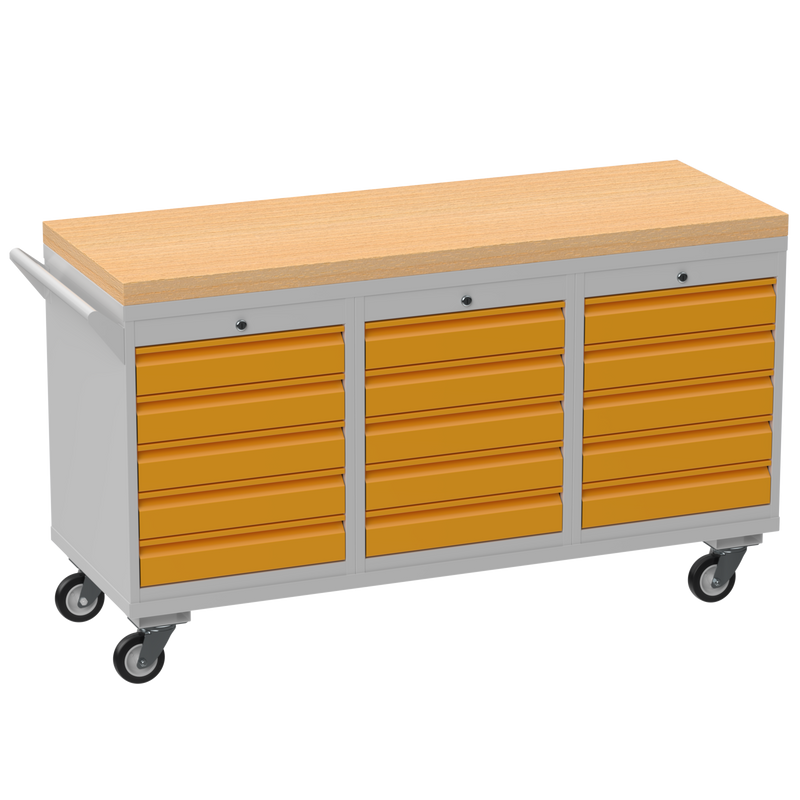 Triple Cupboard/Drawer Rolling Tool Cabinet | Solid Wood Worktop