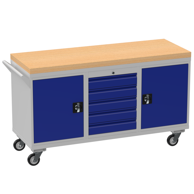 Triple Cupboard/Drawer Rolling Tool Cabinet | Solid Wood Worktop